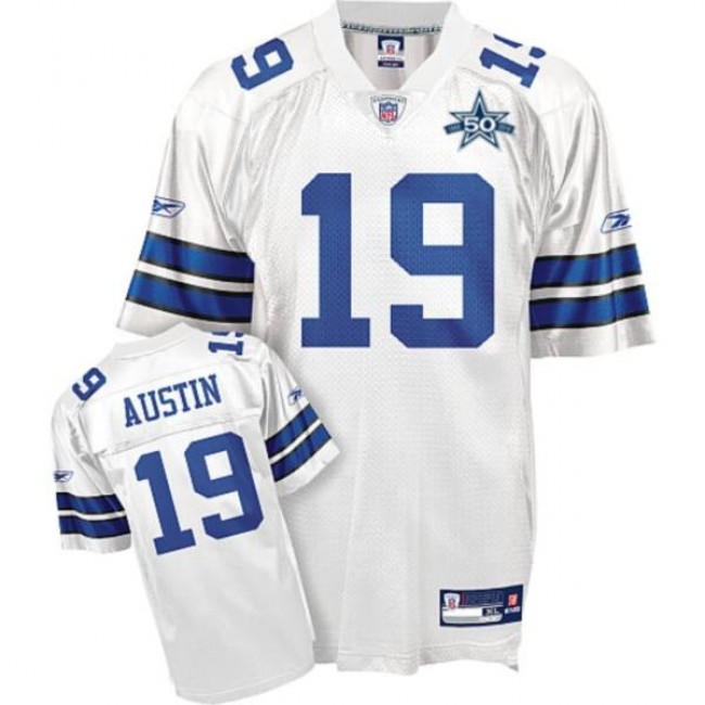 Cowboys #19 Miles Austin White Team 50TH Anniversary Patch Stitched NFL Jersey