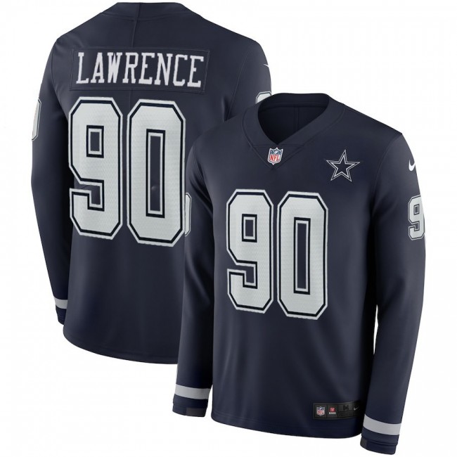 Men's Cowboys #90 Demarcus Lawrence Navy Blue Team Color Men's Stitched NFL Limited Therma Long Sleeve Jersey