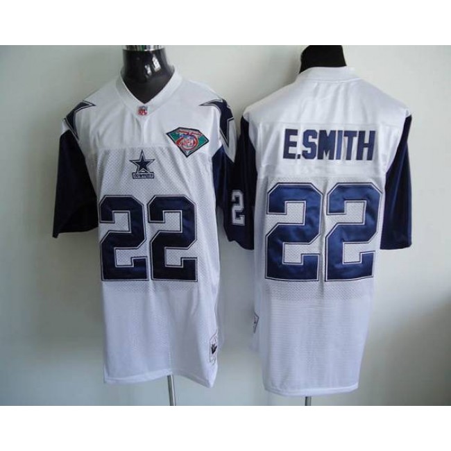 Mitchell & Ness Cowboys #22 Emmitt Smith White Stitched Throwback NFL Jersey