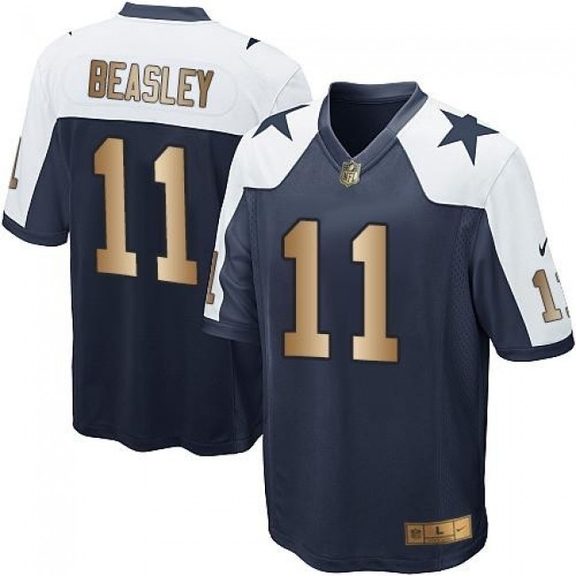 Dallas Cowboys #11 Cole Beasley Navy Blue Thanksgiving Throwback Youth Stitched NFL Elite Gold Jersey