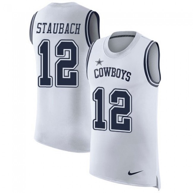 Nike Cowboys #12 Roger Staubach White Men's Stitched NFL Limited Rush Tank Top Jersey