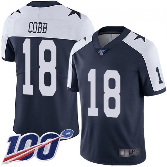 Nike Cowboys #18 Randall Cobb Navy Blue Thanksgiving Men's Stitched NFL 100th Season Vapor Throwback Limited Jersey
