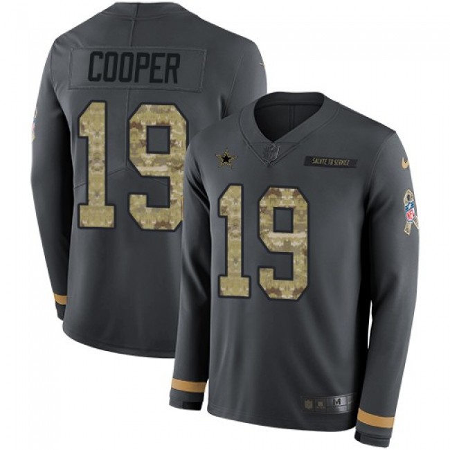 Nike Cowboys #19 Amari Cooper Anthracite Salute to Service Men's Stitched NFL Limited Therma Long Sleeve Jersey