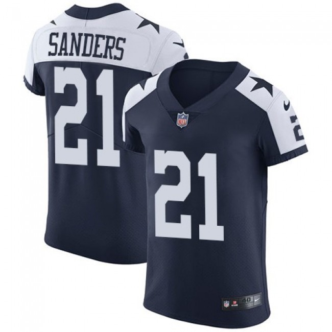 Nike Cowboys #21 Deion Sanders Navy Blue Thanksgiving Men's Stitched NFL Vapor Untouchable Throwback Elite Jersey