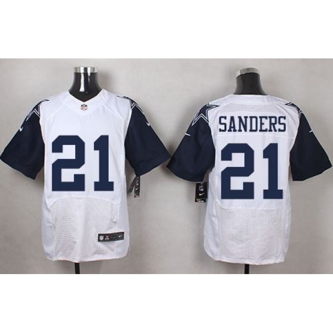Nike Cowboys #21 Deion Sanders White Men's Stitched NFL Elite Rush Jersey
