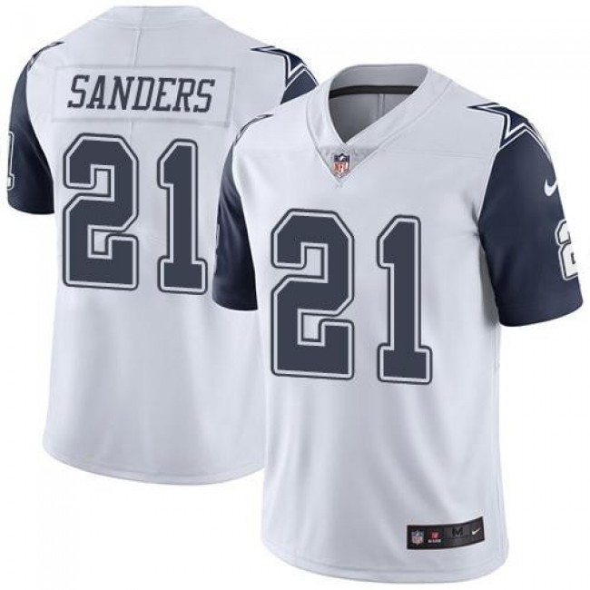 ادميرال Nike Cowboys #21 Deion Sanders White Men's Stitched NFL Limited Rush Jersey ادميرال