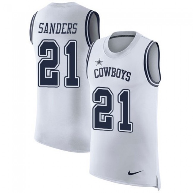 Nike Cowboys #21 Deion Sanders White Men's Stitched NFL Limited Rush Tank Top Jersey