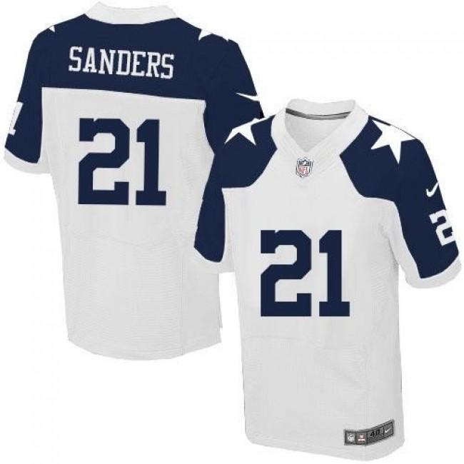 Nike Cowboys #21 Deion Sanders White Thanksgiving Men's Stitched NFL Throwback Elite Jersey