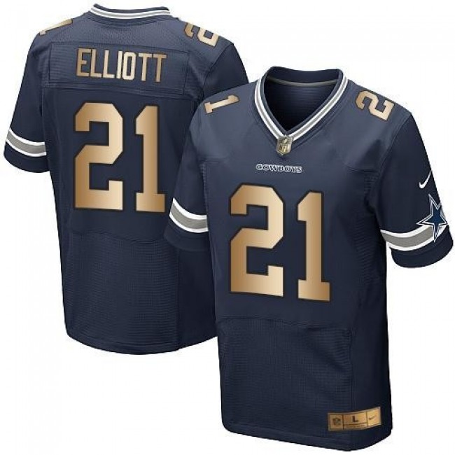 Nike Cowboys #21 Ezekiel Elliott Navy Blue Team Color Men's Stitched NFL Elite Gold Jersey