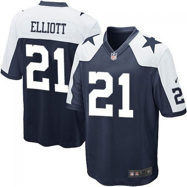 Dallas Cowboys #21 Ezekiel Elliott Navy Blue Thanksgiving Youth Stitched NFL Throwback Elite Jersey