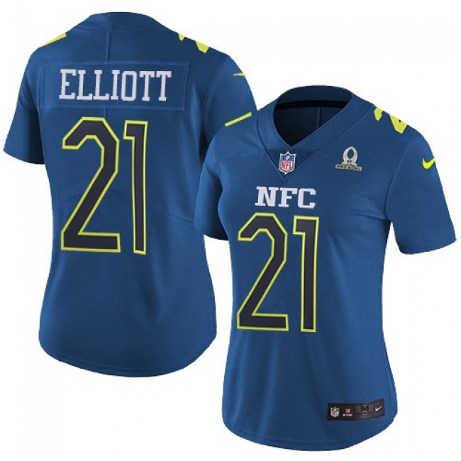Women's Cowboys #21 Ezekiel Elliott Navy Stitched NFL Limited NFC 2017 Pro Bowl Jersey