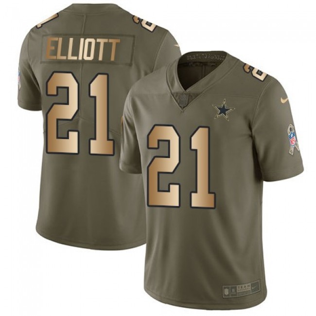 Dallas Cowboys #21 Ezekiel Elliott Olive-Gold Youth Stitched NFL Limited 2017 Salute to Service Jersey