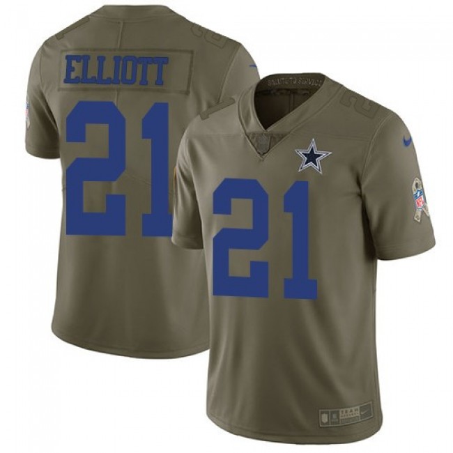 Dallas Cowboys #21 Ezekiel Elliott Olive Youth Stitched NFL Limited 2017 Salute to Service Jersey