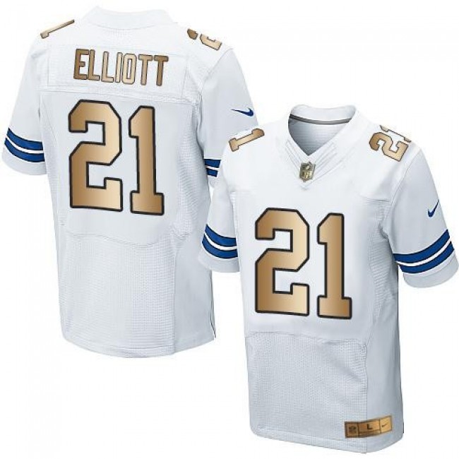 Nike Cowboys #21 Ezekiel Elliott White Men's Stitched NFL Elite Gold Jersey