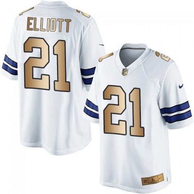 Nike Cowboys #21 Ezekiel Elliott White Men's Stitched NFL Limited Gold Jersey