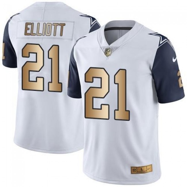 Nike Cowboys #21 Ezekiel Elliott White Men's Stitched NFL Limited Gold Rush Jersey