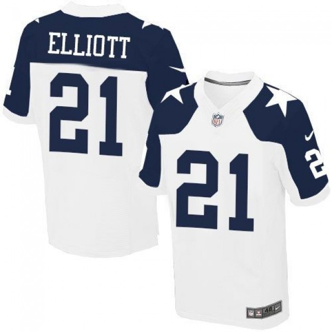 Nike Cowboys #21 Ezekiel Elliott White Thanksgiving Men's Stitched NFL Throwback Elite Jersey