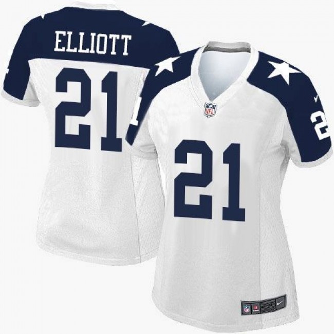 Women's Cowboys #21 Ezekiel Elliott White Thanksgiving Stitched NFL Throwback Elite Jersey