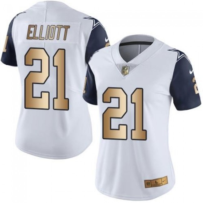 Women's Cowboys #21 Ezekiel Elliott White Stitched NFL Limited Gold Rush Jersey