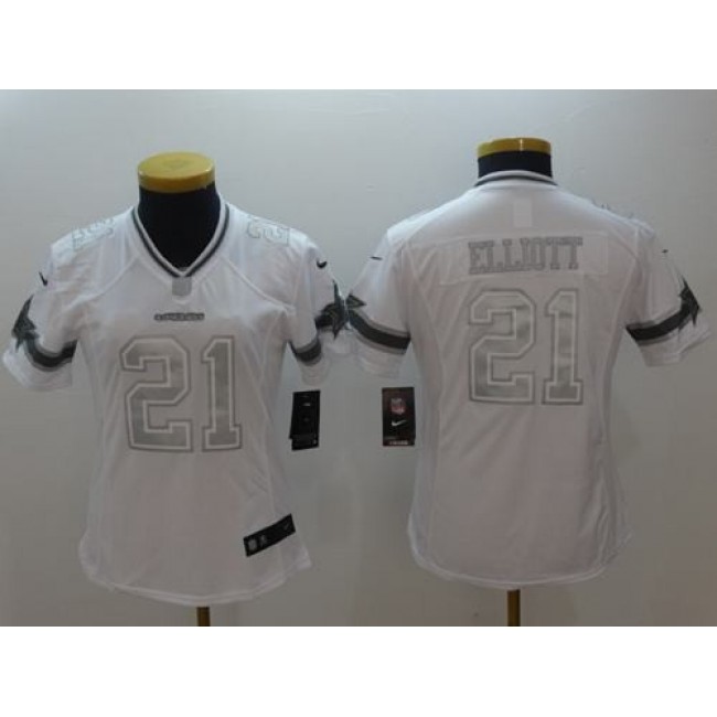 Women's Cowboys #21 Ezekiel Elliott White Stitched NFL Limited Platinum Jersey