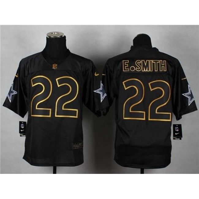 Nike Cowboys #22 Emmitt Smith Black Gold No. Fashion Men's Stitched NFL Elite Jersey