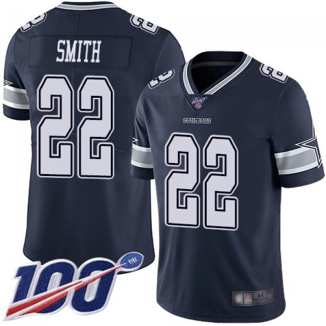 Nike Cowboys #22 Emmitt Smith Navy Blue Team Color Men's Stitched NFL 100th Season Vapor Limited Jersey