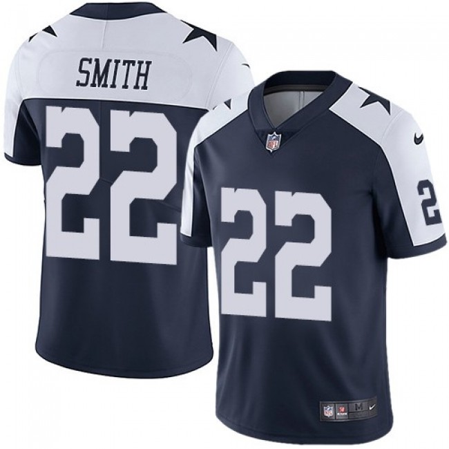Nike Cowboys #22 Emmitt Smith Navy Blue Thanksgiving Men's Stitched NFL Vapor Untouchable Limited Throwback Jersey
