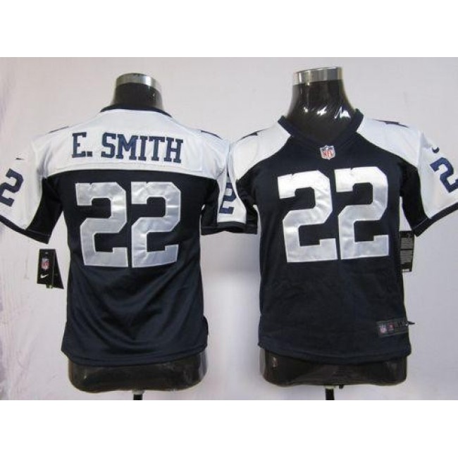 Dallas Cowboys #22 Emmitt Smith Navy Blue Thanksgiving Youth Throwback Stitched NFL Elite Jersey