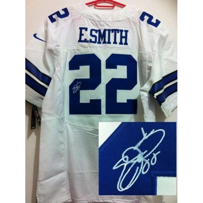 Nike Cowboys #22 Emmitt Smith White Men's Stitched NFL Elite Autographed Jersey