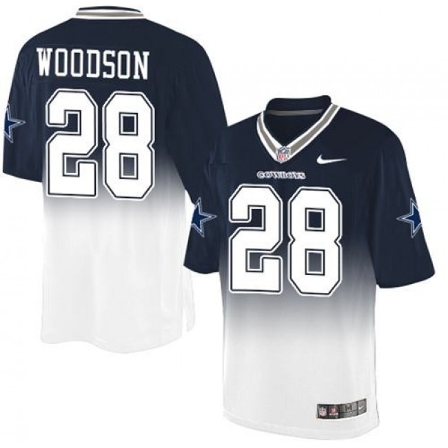 Nike Cowboys #28 Darren Woodson Navy Blue/White Men's Stitched NFL Elite Fadeaway Fashion Jersey