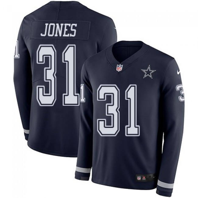Nike Cowboys #31 Byron Jones Navy Blue Team Color Men's Stitched NFL Limited Therma Long Sleeve Jersey
