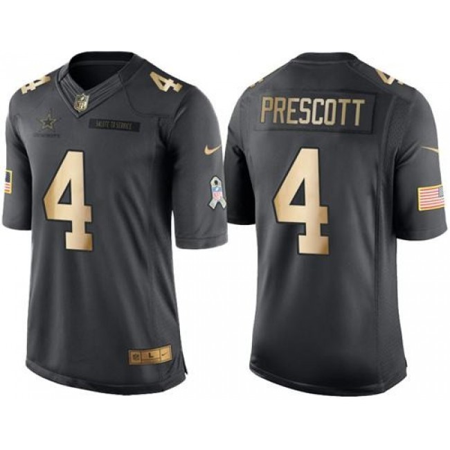 Dallas Cowboys #4 Dak Prescott Black Youth Stitched NFL Limited Gold Salute to Service Jersey