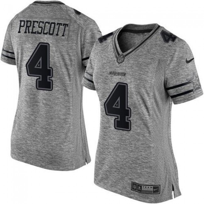 Women's Cowboys #4 Dak Prescott Gray Stitched NFL Limited Gridiron Gray Jersey