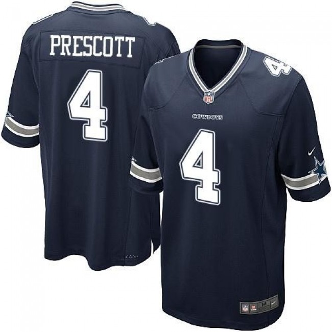 Dallas Cowboys #4 Dak Prescott Navy Blue Team Color Youth Stitched NFL Elite Jersey