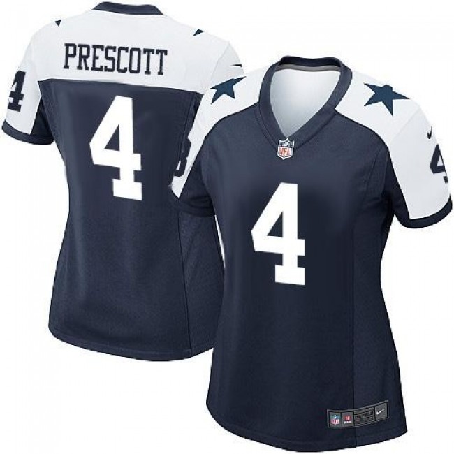 Women's Cowboys #4 Dak Prescott Navy Blue Thanksgiving Throwback Stitched NFL Elite Jersey