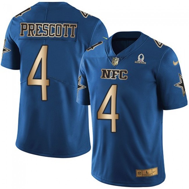 Dallas Cowboys #4 Dak Prescott Navy Youth Stitched NFL Limited Gold NFC 2017 Pro Bowl Jersey