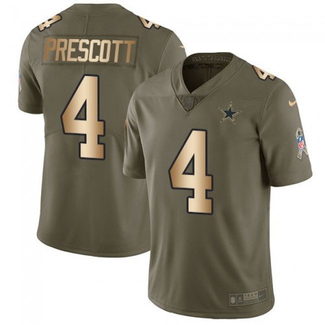 Dallas Cowboys #4 Dak Prescott Olive-Gold Youth Stitched NFL Limited 2017 Salute to Service Jersey