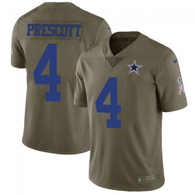 Dallas Cowboys #4 Dak Prescott Olive Youth Stitched NFL Limited 2017 Salute to Service Jersey