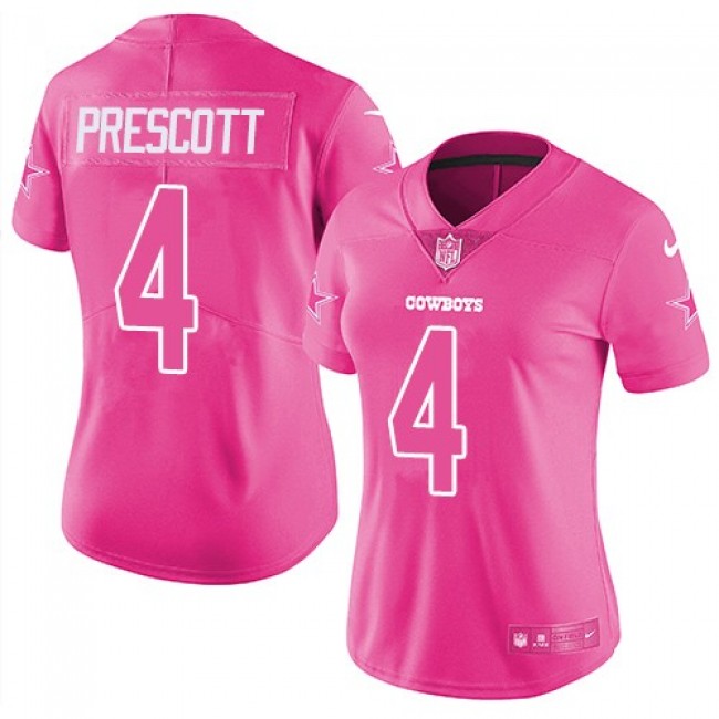 Women's Cowboys #4 Dak Prescott Pink Stitched NFL Limited Rush Jersey
