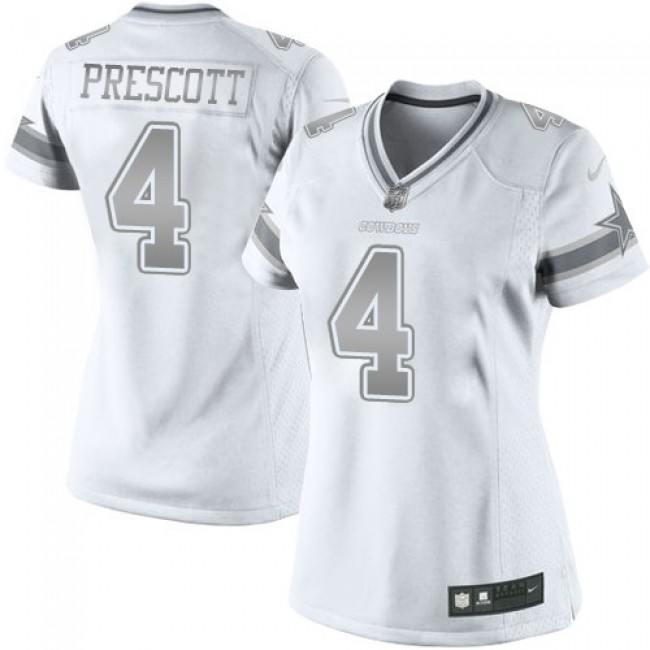 Women's Cowboys #4 Dak Prescott White Stitched NFL Limited Platinum Jersey