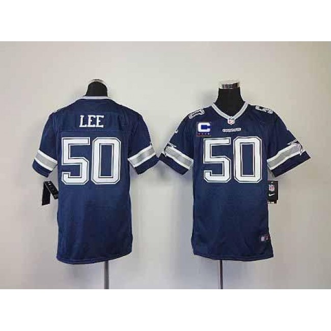 Dallas Cowboys #50 Sean Lee Navy Blue Team Color With C Patch Youth Stitched NFL Elite Jersey
