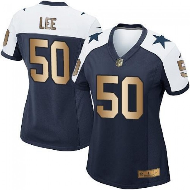 Women's Cowboys #50 Sean Lee Navy Blue Thanksgiving Throwback Stitched NFL Elite Gold Jersey