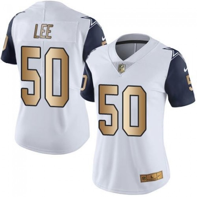 Women's Cowboys #50 Sean Lee White Stitched NFL Limited Gold Rush Jersey