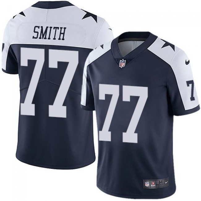 Nike Cowboys #77 Tyron Smith Navy Blue Thanksgiving Men's Stitched NFL Vapor Untouchable Limited Throwback Jersey
