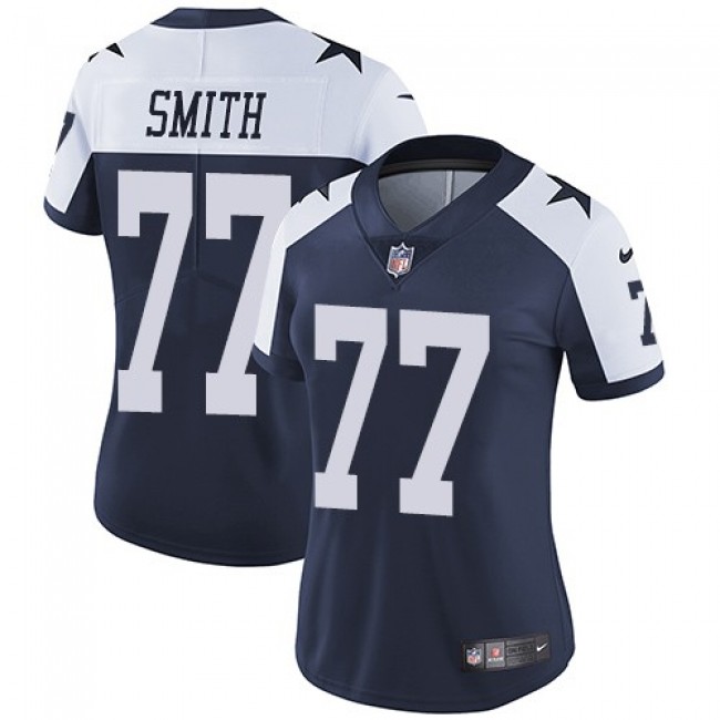 Women's Cowboys #77 Tyron Smith Navy Blue Thanksgiving Stitched NFL Vapor Untouchable Limited Throwback Jersey