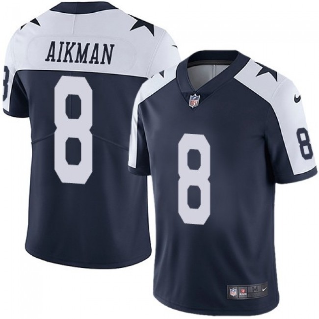 Dallas Cowboys #8 Troy Aikman Navy Blue Thanksgiving Youth Stitched NFL Vapor Untouchable Limited Throwback Jersey
