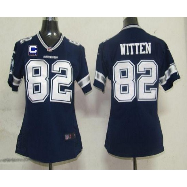Women's Cowboys #82 Jason Witten Navy Blue Team Color With C Patch Stitched NFL Elite Jersey
