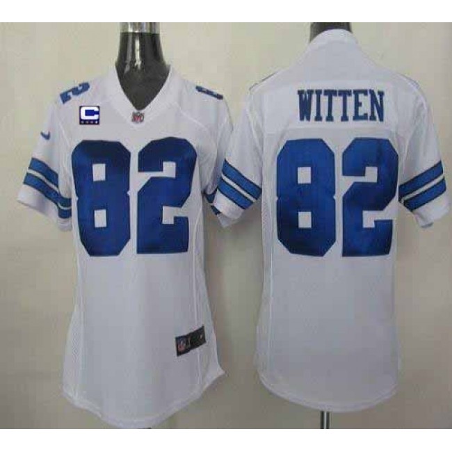 Women's Cowboys #82 Jason Witten White With C Patch Stitched NFL Elite Jersey
