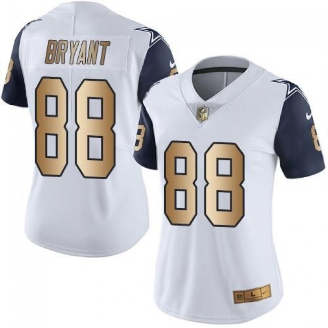 Women's Cowboys #88 Dez Bryant White Stitched NFL Limited Gold Rush Jersey