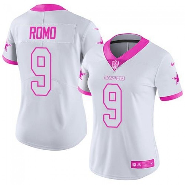 Women's Cowboys #9 Tony Romo White Pink Stitched NFL Limited Rush Jersey